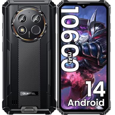OUKITEL WP28E Téléphone Portable Incassable 2025 Android 14, 10600mAh/18W, 16Go RAM +64Go ROM/1To, Smartphone Incassable 6.52" Écran, Caméra 13MP, Telephone de Chantier Dual SIM/GPS/NFC/OTG - Noir