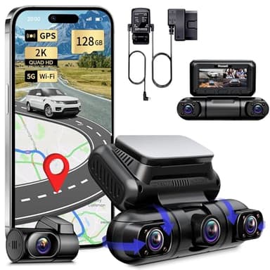 Rhorawill 4-Canaux Dashcam,360° Camera Voiture Avant Arrière Gauche Droite,Radar à Micro-Ondes Détection de Mouvement Mode Parking Caméra Embarquée Infrarouge,5G WiFi GPS,Gratuit 128GB,Hardwire Kit