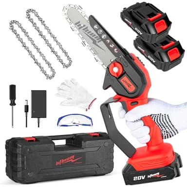 Mini tronçonneuse sans fil de 15 cm avec 2 batteries 20V, 5,8 m/s, tronçonneuses électriques à batterie avec verrou de sécurité, tronçonneuse manuelle améliorée pour la coupe et la taille du bois.