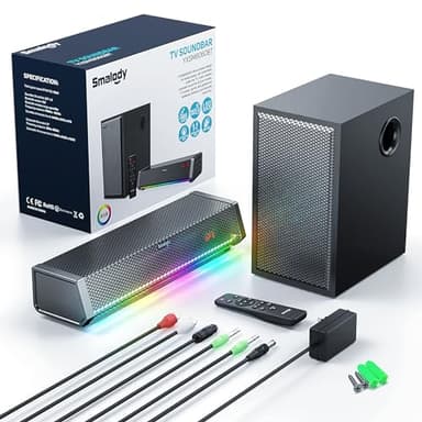 Smalody Haut-parleurs TV, Home Cinéma Haut-Parleur Audio sans Fil Barre de Son TV + Caisson de Basses, Bluetooth activé/entrées optiques/AUX/COAXIAL/télécommande