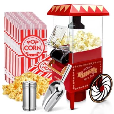GVAKMM Machine à popcorn, kit de machine à popcorn à air chaud, boîte cadeau, machine à popcorn portable, 10 tasses, sans huile, style rétro, compacte et mignonne