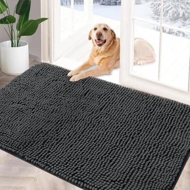 YOOTUKL Paillasson d'intérieur chenille pour chiens, lavable, antidérapant et anti-salissures, séchage rapide, en microfibre douce avec envers en caoutchouc durable (gris, 90 x 60 cm)