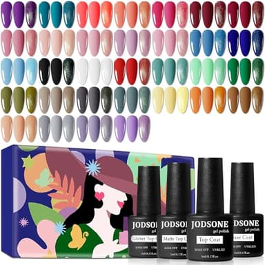 JODSONE 32 Couleurs Kit de Vernis Gel Base Coat Brillant Mat et Paillettes Top Coat Ensemble de Vernis à Ongles Vert Bleu Rouge Rose Collection Cadeaux pour Femmes
