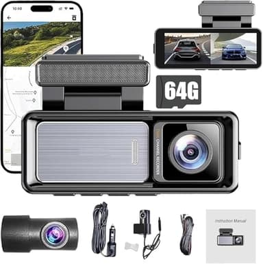 Osmo Dashcam Pro, Caméra Embarquée sans Fil pour Voiture, Caméra Avant Et Arrière avec Carte Mémoire 64 Go Et Contrôle Wi-FI/Application, Caméra De Recul, Enregistrement en Boucle, Surveillance