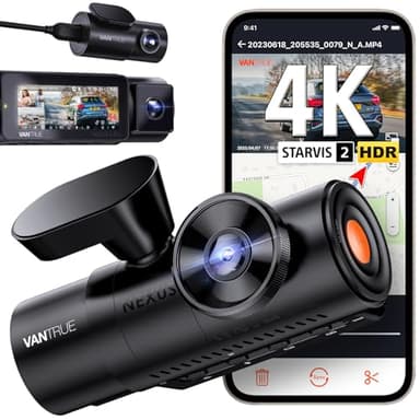 VANTRUE N4 Pro Dashcam Voiture 4K+1080P+1080P/3 HDR, STARVIS 2 Camera Embarquée 360 degrés, 5GHz WiFi GPS Dash Cam Infrarouge Avant Arrière, Commande Vocale en français, Mode Parking Tampon, Max 512G