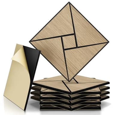 JAMELO Panneaux Acoustiques Placage de Bois 10 Pièces | Mousse Acoustiques 30x15x1.2cm Panneaux Muraux 3D Auto-Adhésifs Pour Plafond/Porte/Décoration Murale, Revêtement Mural en Noyer