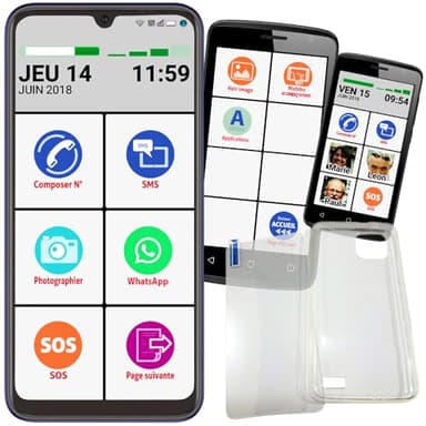 Mobiho-Essentiel Le Smart Initial 6,5 Pouces, 64Go + Emplacement Micro SD - Nouvelle Evolution Dec 24. Smartphone Senior 4G. Livré avec : Coque + vitre de Protection