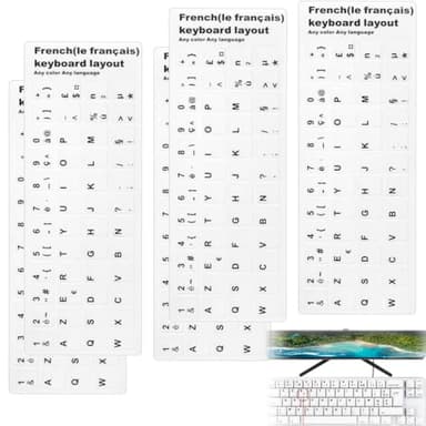 5 pièces d'autocollants clavier français, Universal Keyboard Letter Replacement Stickers, White Font on Black Background for Computer, Laptop, Notebook, Desktop, Matte Keyboard Alphabet Stickers