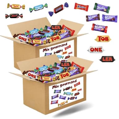 MIX GOURMAND | Assortiment de 2x100 bonbons au chocolat Célébrations, Milka, Daim, Toblerone | 2 Boites à partager de 1.5 kgs pour les anniversaires et les fêtes