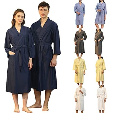 Peignoirs de bain en éponge pour femme – Peignoir long gaufré unisexe – Peignoir en flanelle polaire – Peignoir blanc avec poches – Peignoirs légers et chauds et moelleux, gris, M