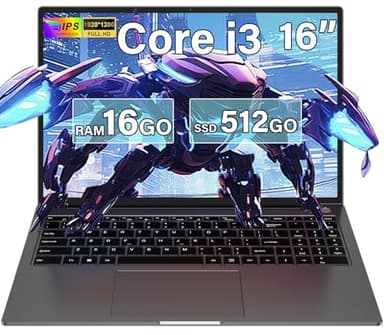 Ordinateur Portable 16 Pouces Core i3-1000NG4 (jusqu'à 3,2 GHz),16+512Go SSD Soutien Extension 1TB ,PC Portable Win11 Avec Double WIFI 1920x1200 BT4.2 Souris sans Fil&AZERTY Clavier Couverture-Gris