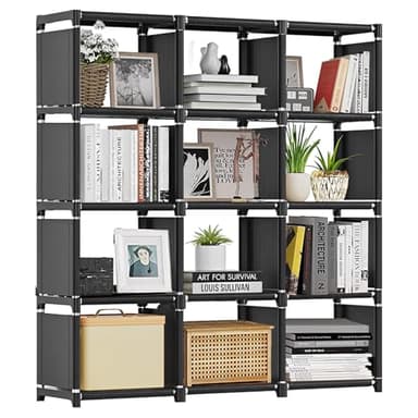 YOUNTHYE Grande étagère de rangement à 12 cubes pour bureau, chambre à coucher, salon - Noir - 125 x 123 x 27 cm