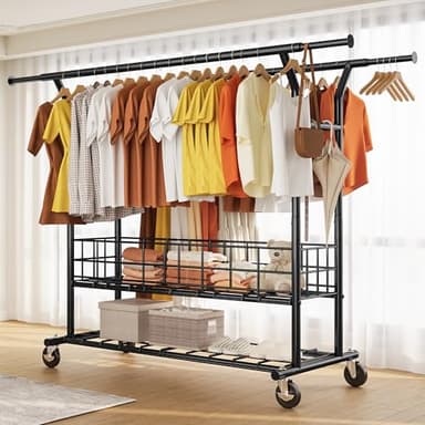HOKEEPER D004K Porte-vêtements sur roulettes pour charges lourdes, double tringle à vêtements, charge maximale : 283 kg