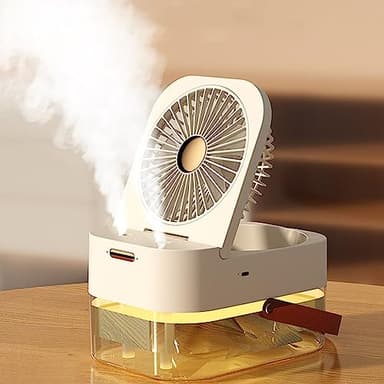 Ankrs Ventilateur Humidificateur 2L, Ventilateur Portable Silencieux 3 Vitesses, Ventilateur USB, Batterie Rechargeable, Ventilateur de Table avec Veilleuse, Angle Réglable, 3 Modes Brumisation