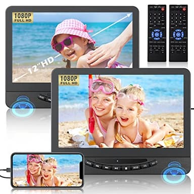 DESOBRY 12'' Lecteur DVD Voiture 2 Ecrans, Ecran Voiture Enfant Matique d'un MêMe Film Ou De Deux Films DifféRents, éCrans D'Appuie-TêTe HDMI 1080p, Batterie Rechargeable 5 Heures, Support USB