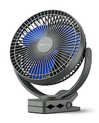 Koonie Ventilateur à Clip à Piles 10000 mAh 20CM, Ventilateur USB portable, 4 Vitesses, débit d'air puissant, Pince Robuste pour Bureau Personnel, Voiture de Golf, Voyage en plein air, Camping (Bleu)