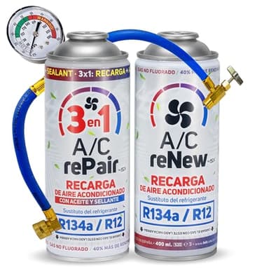 Kit Complet Recharge Climatisation Voiture 3 en 1 Remplacement R134a avec Stop Fuite Cartouche Gaz Réfrigérant pour Clim Bonbonne 220g Plus Rendiment Naturel et Écologique Facile à Utiliser Soi Même