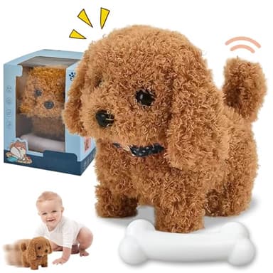 Chiot Robot réaliste, Peluche Chien Interactif pour Enfant, Jouets Chiens électronique interactifs, Chiot En Peluche Qui Marche, Remuer la Queue Simulation Puppy, pour Enfants Cadeaux d'anniversaire