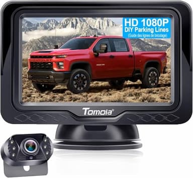 Tomoia Caméra de recul HD 1080P 4.3 '' écran Tableau de Bord Moniteur Kit système de stationnement pour Voiture Camping Camion Caravane étanche Vision Nocturne T1