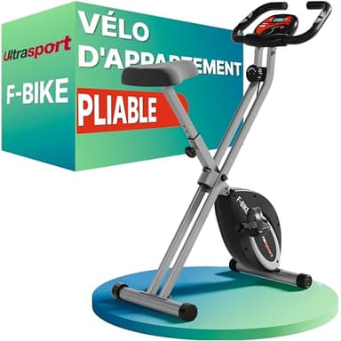 Ultrasport F-Bike Vélo d’Appartement Pliable I Vélos d'Appartement Extra Silencieux jusqu'à 130 kg avec Selle Confort, Velo d Appartement Pliable (noir-argent)