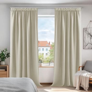 Deconovo Lot de 2 Rideaux Occultants Opaque Thermique Anti Froid de Bureaux Rideau Isolant Phonique Chambre Decoratif Cuisine Salon Galon Fronceur Beige Claire 140x245cm