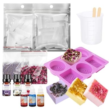 AllisWay Fabrication Savon, Kit Savon, Kit Savon a Faire Soi Meme, Kit Fabrication Savon, Contient une Base de Savon, une Essence Colorante, une Huile Essentielle Parfumée, un Moule, Idéal pour Offrir