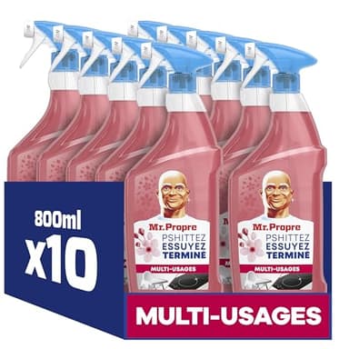 Mr. Propre Pschittez Essuyez Terminé Spray Dégraissant Et Nettoyant Multi-Usages Fleurs De Cerisier, 10 x 800ML. Pas De Traces. Pas De Résidus Dangereux