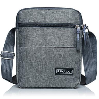 Rivacci Sacoche Homme Bandoulière Petit Sac Bandoulière pour Homme - Sport et Voyage - Petit Format, Porté à l'epaule, Vintage, pour Smartphone, Iphone, Cadeau Hommes, Gris, 21cm x 18cm