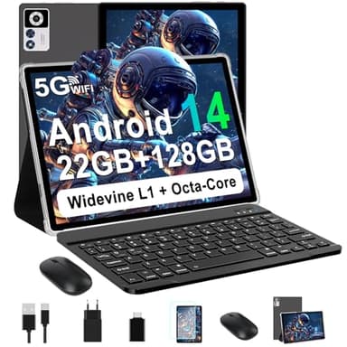 ZIOVO Tablette Android 14 Tablette 10 Pouces,22GoRAM+128Go ROM (1To TF),Widevine L1|8000mAh| Octa-Core|2.0GHz| 5G WiFi| BT 5.0| 5+8MP, Tablette Tactile avec Clavier et Souris-Noir