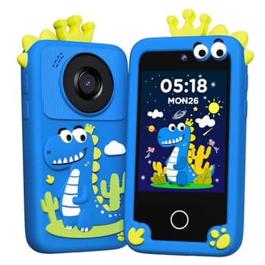 Téléphone Portable Enfants avec Appareil Photo, Cadeau Anniversaire Noël Modèle Dinosaure, Éducatif avec Livres Audio, Musique, Jeux et Carte SD 32G