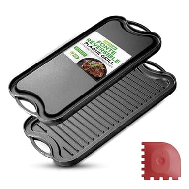 Nutrichef Plaque à Griller Réversible en Fonte-Plancha-Plancha pour Induction-Côtés Plat et Strié-Extra Large-Compatible Four -Sans PFOA et PFOS- Compatible avec Plusieurs Types de Plaques de Cuisson