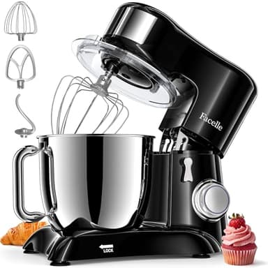 Facelle Robot Patissier, Bol 6,5L en Acier Inoxydable, 1300W Puissant, 10 Vitesses Robot Cuisine, Mixeurs, Batteurs et Robots Multifonctions