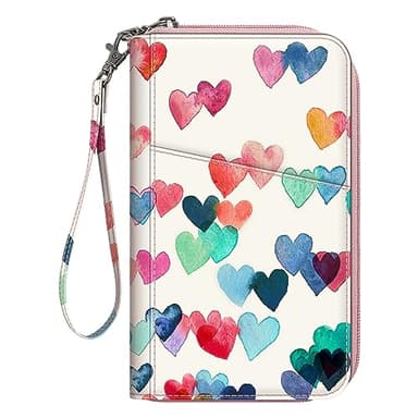 FINTIE Portefeuilles Passeport Familial avec 5 Emplacements de Passeport, Pochette Passeport Organisateur, Porte Carte avec Blocage RFID, Coeurs Pluie