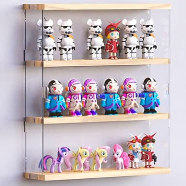 Joodyyoo Vitrine Murale pour Collection, Figurine, Mini Voiture Collection, Objet Manga, 3 étages Acrylique Vitrine avec Couvercle et Base en Bois, Déco Boîte Plexiglas pour Salon