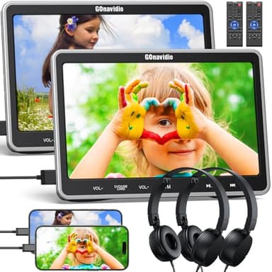 GOnavidio HDMI-in Lecteur DVD Voiture 2 ecrans indépendant,10.1" ecran pour Voiture Siege arrière,Lecteur DVD Portable Voiture Double ecran avec 2 Casques,AV in/Out,USB,TF Card,Non Batterie