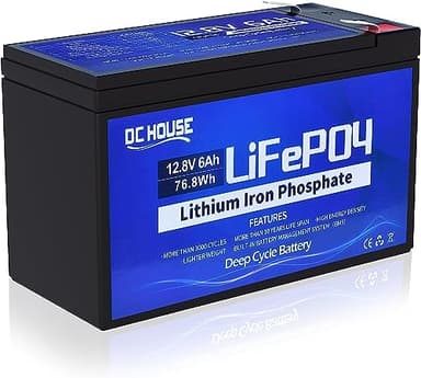 DCHOUSE Batterie au Lithium LiFePO4 12V 6Ah à Cycle Profond avec Plus de 3000 Cycles, BMS intégré, Parfait pour Les Scooters pour Enfants, sondeur, éclairage, Roues motrices, Tondeuse à Gazon, etc.