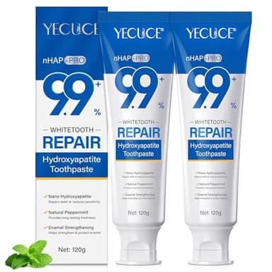 Hydroxylapatite Dentifrice à 9,9% Lot de 2, Dentifrice à L'hydroxyapatite Nano Sans Fluor, Aide à Reminéralisation, Protège L'émail, Soulage la Sensibilité, Renforce Dents, Soins Buccaux Quotidiens