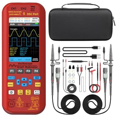 BSIDE O9 Oscilloscope Portable Automobile 2 Canaux 50MHz 250MSa/s 5000mAh Multimètre TRMS 20000 Comptes Grand Écran 3.98" Générateur de Signal 7 Formes d'Ondes Support Bobine Rogowski Courant 2000A