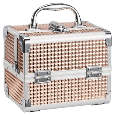 Joligrace Mallette Maquillage avec Le Miroir Valise Vanité Rangement Malette à Onglerie Organisateur Beauté Cas Femme Bijoux Boîte de Cosmétiques Professionnel avec Clés, Doré