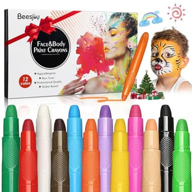 Beesjuy 12 Couleurs Crayon Maquillage Enfant, Peinture Visage Enfant, Non-Toxique, Lavable, Maquillage Enfants Carnaval, Halloween, Noël, Fêtes à Thème, Jeux de Rôle