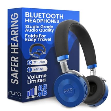 Puro Sound Labs JuniorJam Plus Écouteurs avec limitation de volume pour enfants, audio plus sûr pour protéger l'audition - Écouteurs Bluetooth réglables pour tablettes, smartphones, PC - Autonomie de