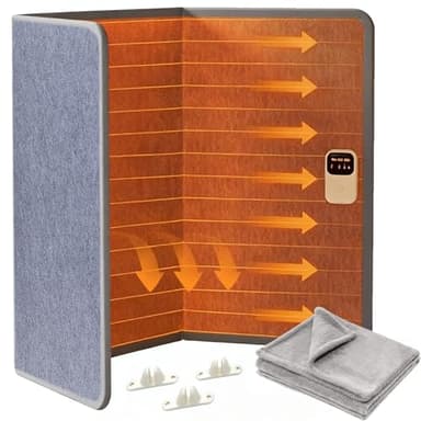 Warmfay Chauffage de bureau infrarouge, avec couverture en flanelle, chauffe-pieds, 205 W, avec 3 niveaux de chauffage et minuterie de 2 à 6 h, panneau chauffant infrarouge pliable, 120 x 53 cm, pour