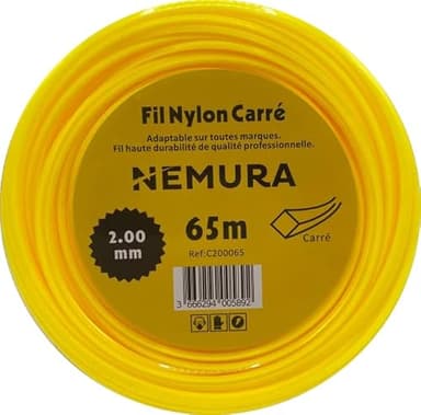 Nemura Fil Débroussailleuse Carré Ø: 2,00mm, L: 65m - Compatible avec d'autres marques - Haute durabilité - Qualité professionnelle - Marque Française