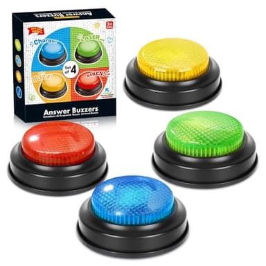 Gobesty Buzzer Blind Test, Set de 4 Buzzers Sonores et Lumineux avec 4 Sons Préenregistrés, Jeu de Questions-Quiz Famille & Classe, Jouet Éducatif dès 3 Ans, Multicolore