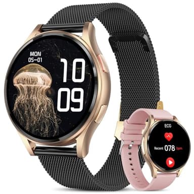 Lgnitek Montre Connectée Femme avec ECG+HRV/𝐆𝐥𝐲𝐜é𝐦𝐢𝐞/IMC, 1,43" AMOLED Smartwatch avec Fonction Féminine, 24H Τе𝐧ѕіо𝐧 Αrтérіеllе, Fréquence Cardiaque, Sommeil Monitor pour Android iOS