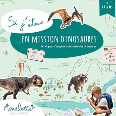 Amulette - Kit Si J’étais en Mission Dinosaures - Jeu Éducatif 6 à 10 Ans - 50+ Accessoires pour Devenir Paléontologue - Jouet Cadeau Enfant Fille Garçon Métier Animaux - Fabriqué en France - Dino