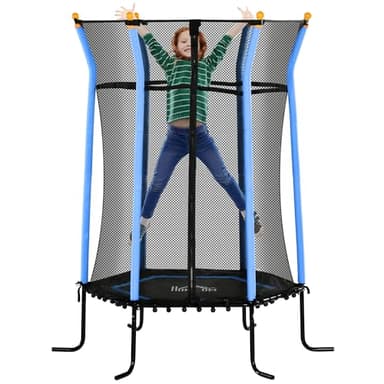 HOMCOM Trampoline pour Enfant Ø 1,63 x 1,9 m Filet de sécurité Porte zippée 6 poteaux rembourrés Inclus Charge Max. 50 kg Bleu Noir