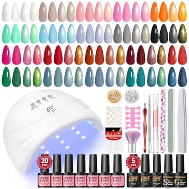 PEACECOLOR 38Pcs Kit Ongle Gel UV Complet avec UV Lampe, 20 Couleurs Vernis Semi Permanent, 5 Bases et Top Coats Mats pailletés, Manucure avec Outils pour Femmes