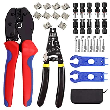 QeeHeng Kit d'outils de Pince a Sertir Solaires Pour Panneau Solaire 2,5/4,0/6,0 mm²,1 pince à sertir, 1 pince à dénuder, 5 paires de connecteurs de panneau solaire mâle/femelle, 35PCS