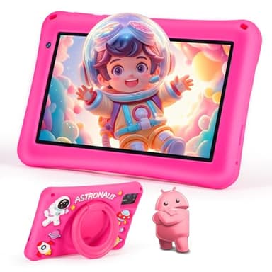 BRILLAR Tablette Enfant 7 Pouces Android 13,8Go RAM + 64Go ROM (Extensible 256Go),Octa-Core,5800mAh,Certifié Google（Rose）